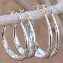Load image into Gallery viewer, Silver Etched Hoop Earrings