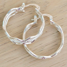 Load image into Gallery viewer, Silver Wavy Hoop Earrings