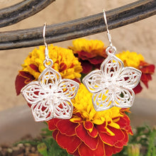 Load image into Gallery viewer, Flower Silver Dangle Earrings
