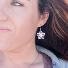 Load image into Gallery viewer, Flower Silver Dangle Earrings