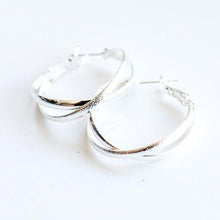 Load image into Gallery viewer, Criss Cross Silver Hoop Earrings