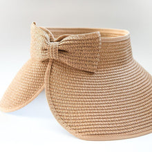 Load image into Gallery viewer, Tan bow visor with a white background