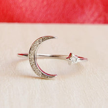 Load image into Gallery viewer, Moon and Star Adjustable Sterling Silver Ring