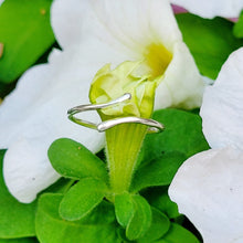 Load image into Gallery viewer, Picture of Geometric Adjustable Sterling Silver Ring wrapped around a flower stem with white flowers and leaves in the background