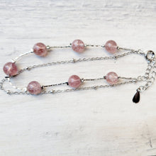Load image into Gallery viewer, Double Strand Picture of Strawberry Crystal Sterling Silver Bracelet on a light grey background