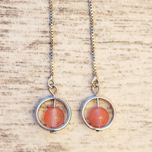 Load image into Gallery viewer, Picture of Box Chain Strawberry Dangle Sterling Silver Earrings on a tan and brown background