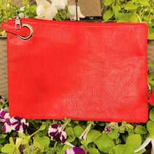 Load image into Gallery viewer, Versatile Oversized Clutch red on leaves and flowers.