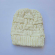 Load image into Gallery viewer, White Ponytail & Messy Bun Knit Beanie front view on a white background.