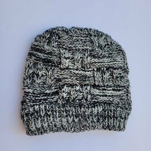 Load image into Gallery viewer, Black and white Ponytail & Messy Bun Knit Beanie front view on a white background.