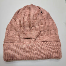 Load image into Gallery viewer, Rose Ponytail & Messy Bun Knit Beanie front view on a white background.