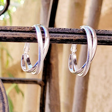 Load image into Gallery viewer, Criss Cross Silver Hoop Earrings