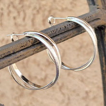Load image into Gallery viewer, Criss Cross Silver Hoop Earrings