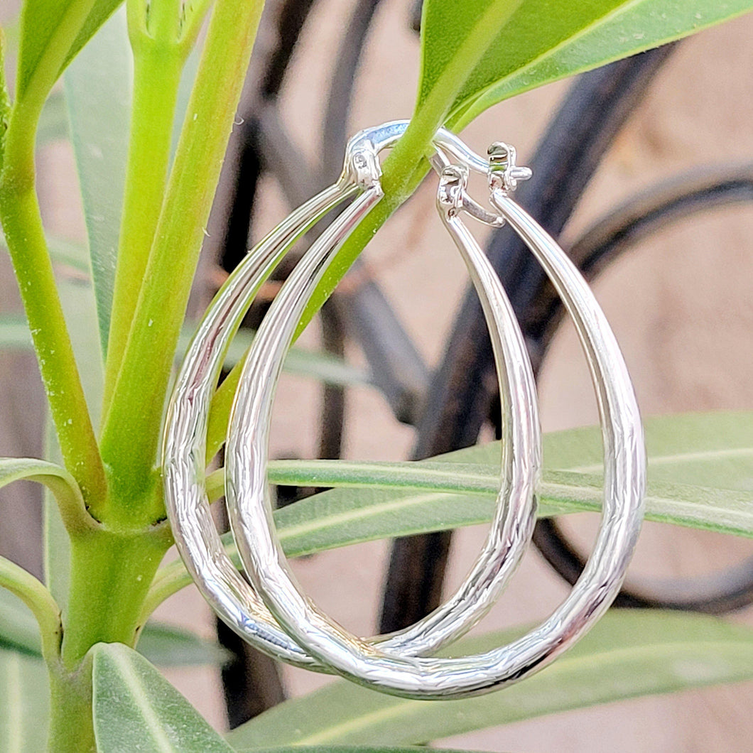 Silver Etched Hoop Earrings