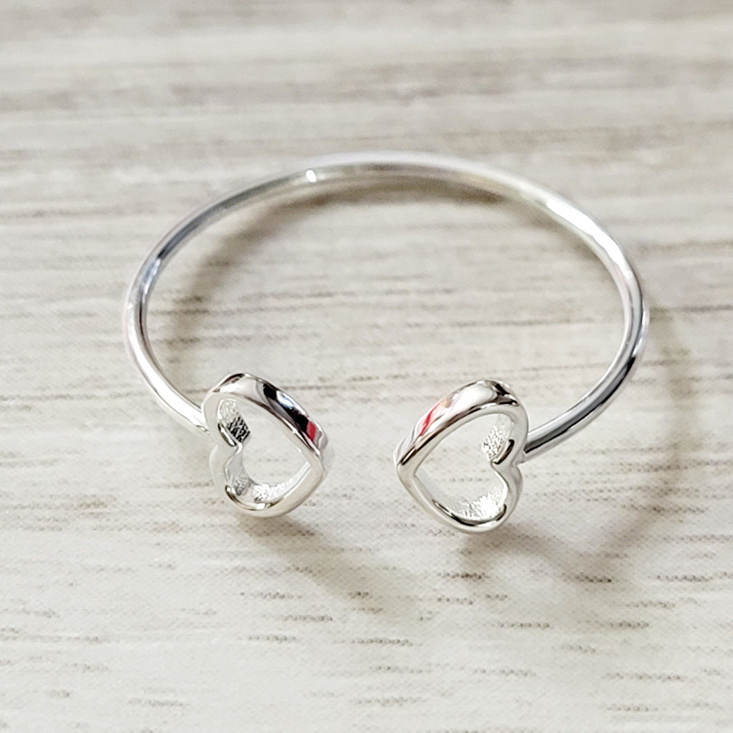 Double Heart Adjustable Sterling Silver Ring