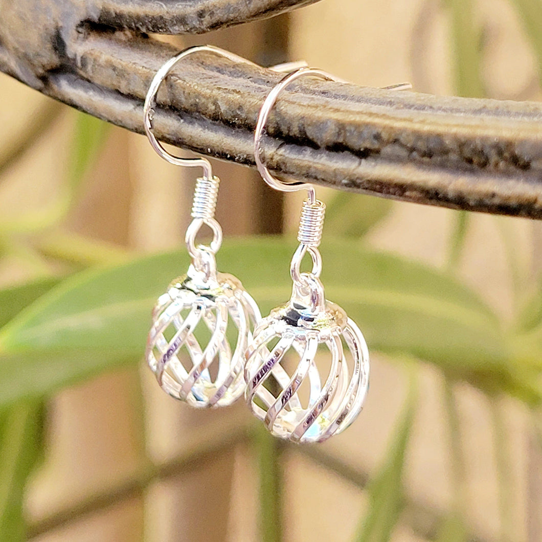 Hollow Ball Drop Sterling Silver Dangle Earrings