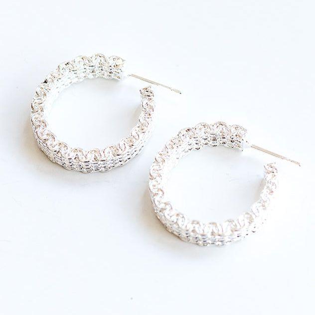 Mesh Pattern Silver Hoop Earrings – Pearblossom Corner