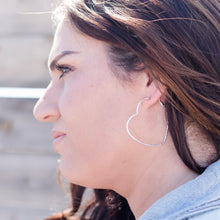 Load image into Gallery viewer, Large Heart Silver Hoops
