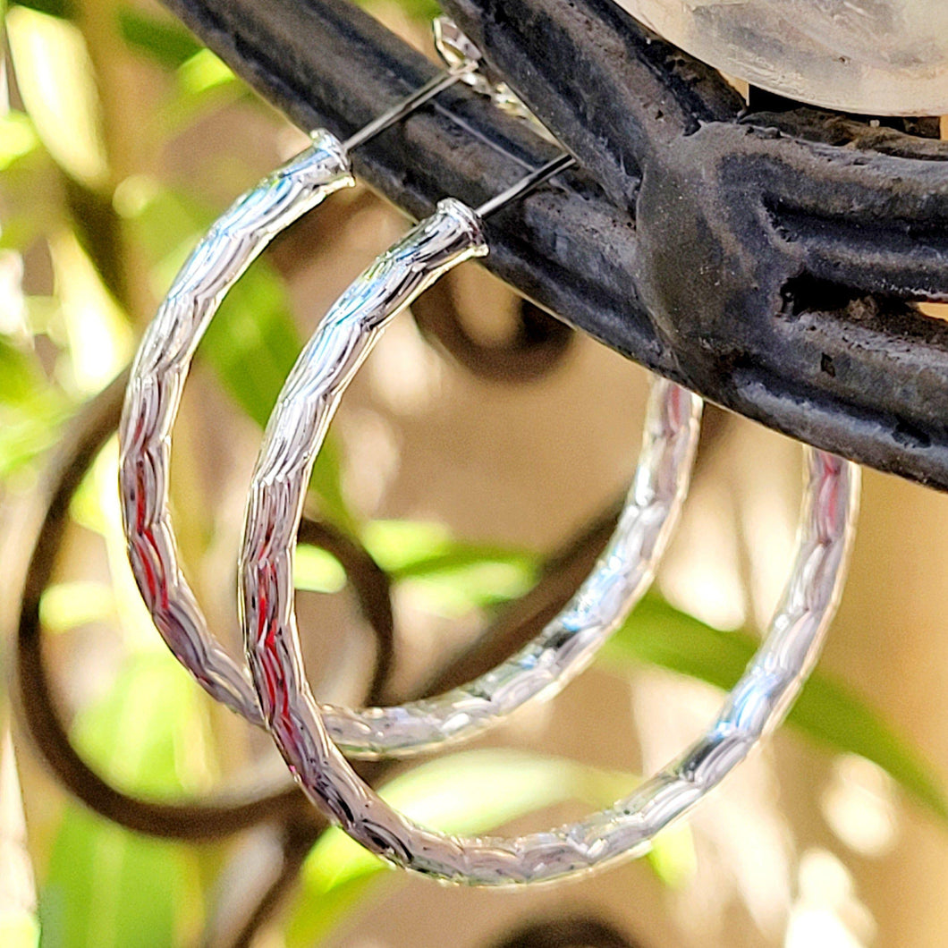 Round Etched Silver Hoops