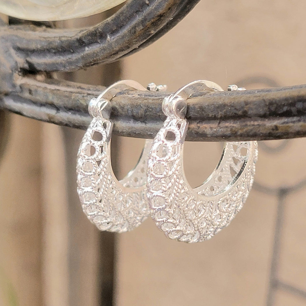 Filigree Silver Hoop Earrings