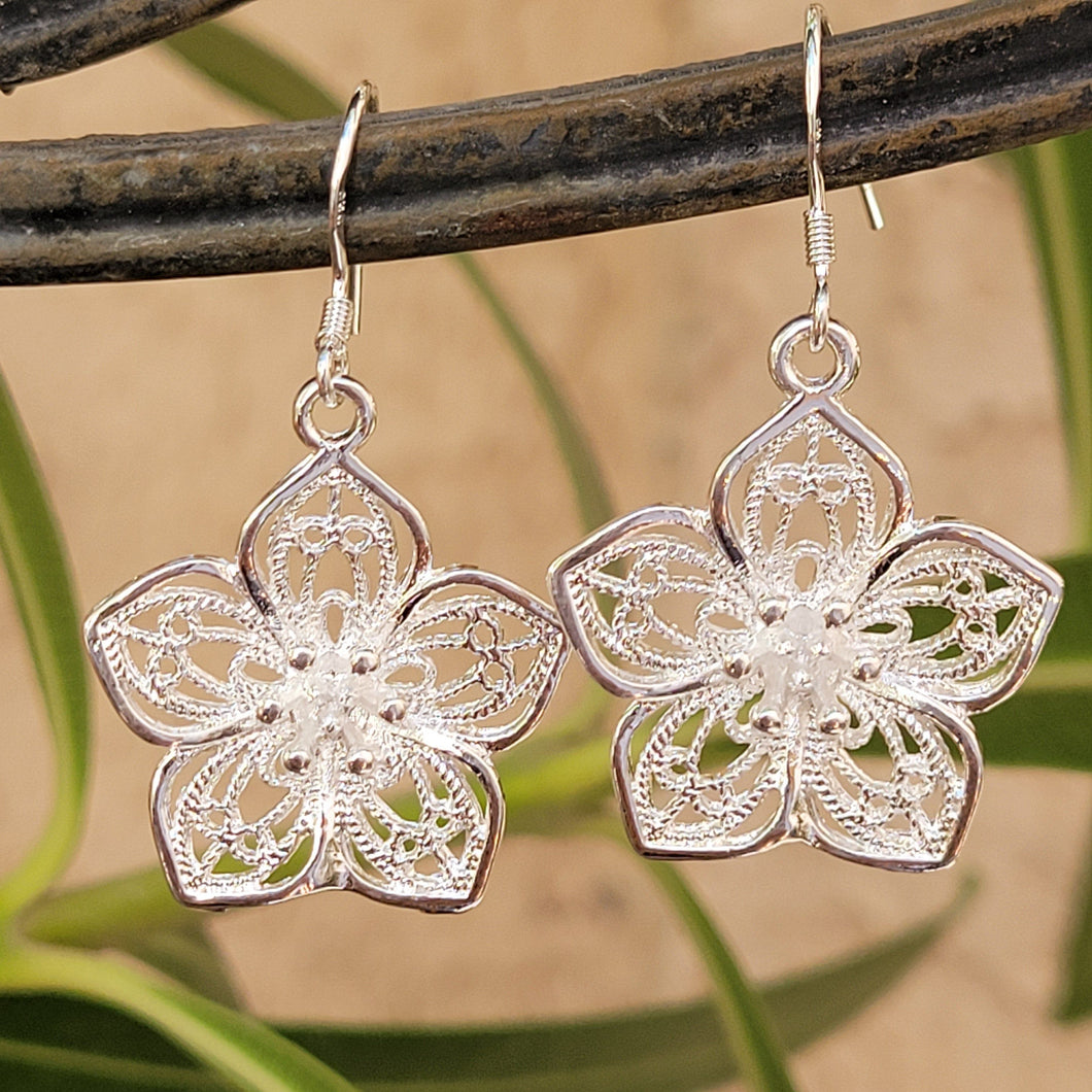 Flower Silver Dangle Earrings