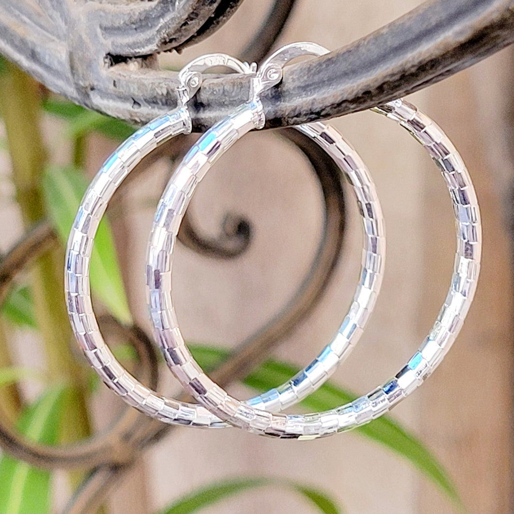 Block Sterling Silver Hoop Earrings