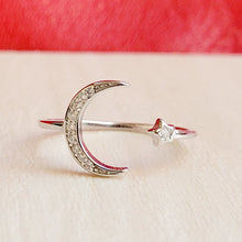 Load image into Gallery viewer, Moon and Star Adjustable Sterling Silver Ring
