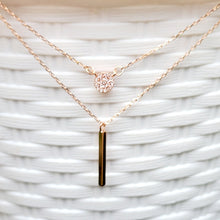 Load image into Gallery viewer, Rose Gold Disc and Bar Necklace with white background. 

