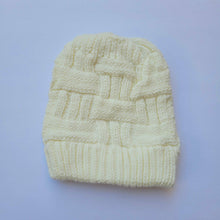 Load image into Gallery viewer, White Ponytail &amp; Messy Bun Knit Beanie front view on a white background.
