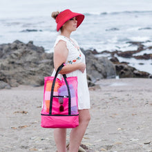 Load image into Gallery viewer, Large Capacity Mesh Picnic and Beach Bag with Insulated Cooler
